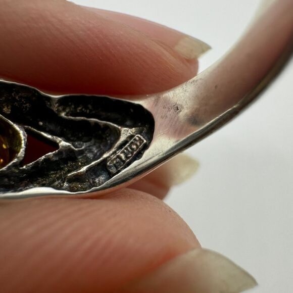 Sterling Silver Diamonique Oval Yellow CZ Ring size 8 Ribbed Sides .925 Vintage - Picture 10 of 10